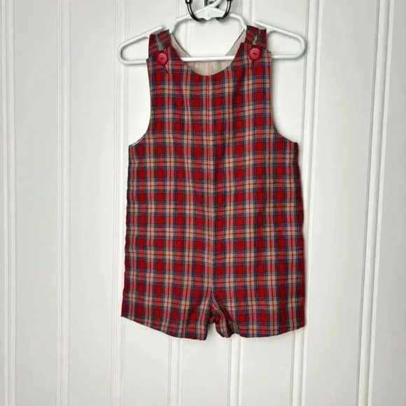 Pique Other - Pique Red Plaid Christmas romper Button snap Gingham 1 year / 12M Tartan Holiday